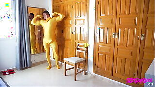 muscle man in zentai suit