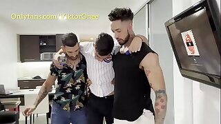 4 muscled ass busting Twink swallows all the cum