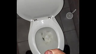 Homemade solo handjob in public restroom