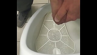 Amateur cumshot, public toilet